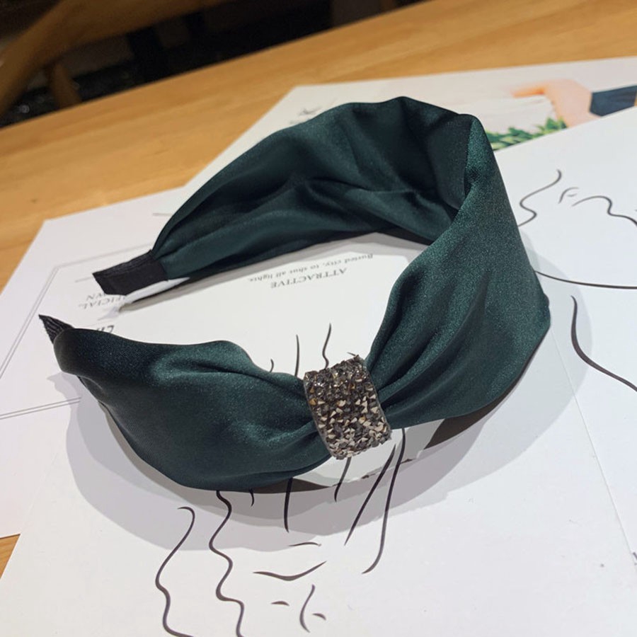 Băng đô cài tóc bản rộng màu trơn đính kim cương lấp lánh phong cách Hàn Quốc cao cấp