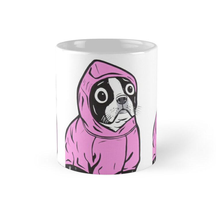 Cốc Sứ In Hình -Áo nịt màu hồng Boston Terrier - HT1-2020-373 [Đáng Yêu]