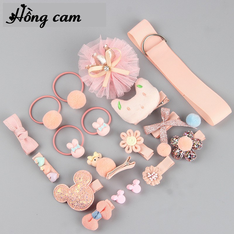 Set hộp quà tặng 18 kẹp tóc buộc tóc công chúa Hàn Quốc cho bé X5943 hand made nhiều hình dễ thương