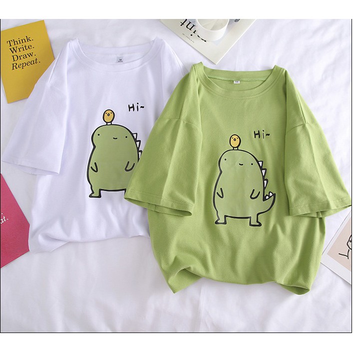 Áo thun unisex khủng long say hi siêu cute freesize