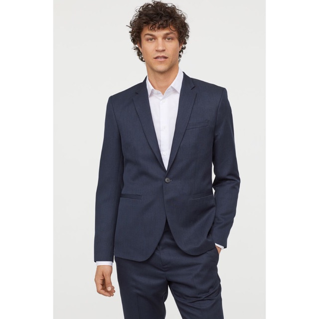 Áo vest blazer jacket nam H&M auth new tag skinny fit màu xanh đen