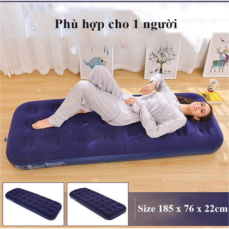 Đệm hơi Nêm bơm hơi Bestway cao cấp tặng kèm bơm điện 2 chiều Size 185x76x22cm phù hợp cho 1 người