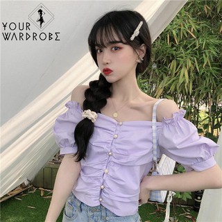 [THANH LÝ GIÁ GỐC]❤FREE SHIP❤ ÁO KIỂU NỮ NHÚN TRƯỚC NGỰC CỔ NGANG TAY PHỒNG SS018