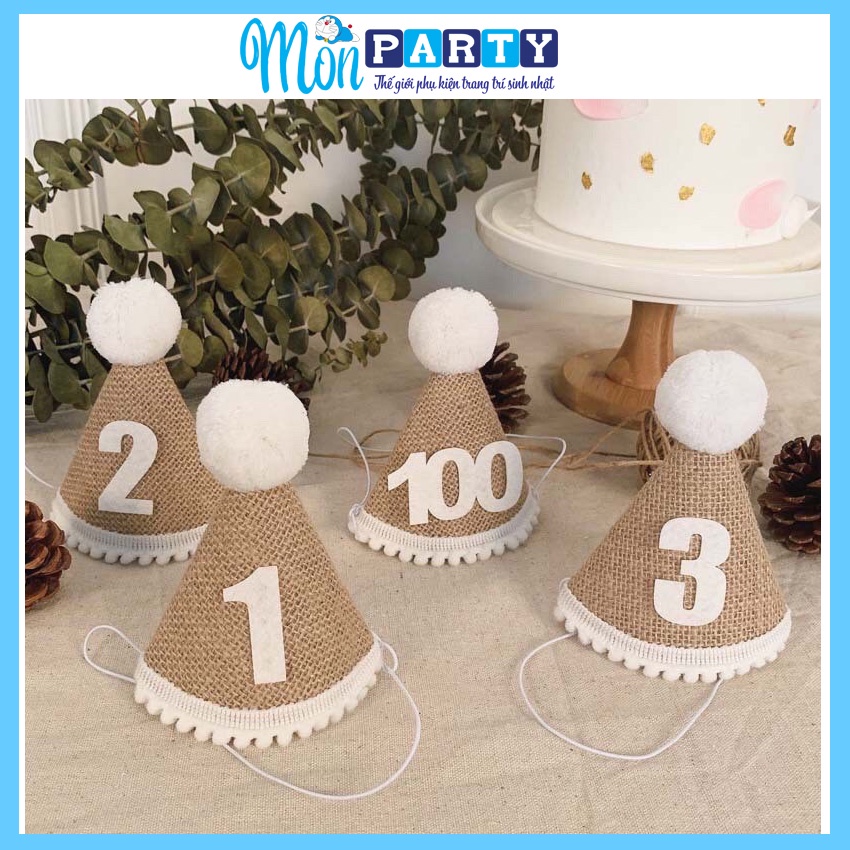 Mũ sinh nhật hàn quốc Mon party, mũ cói sinh nhật hàn quốc vintage dễ thương như ảnh Handmade siêu cute