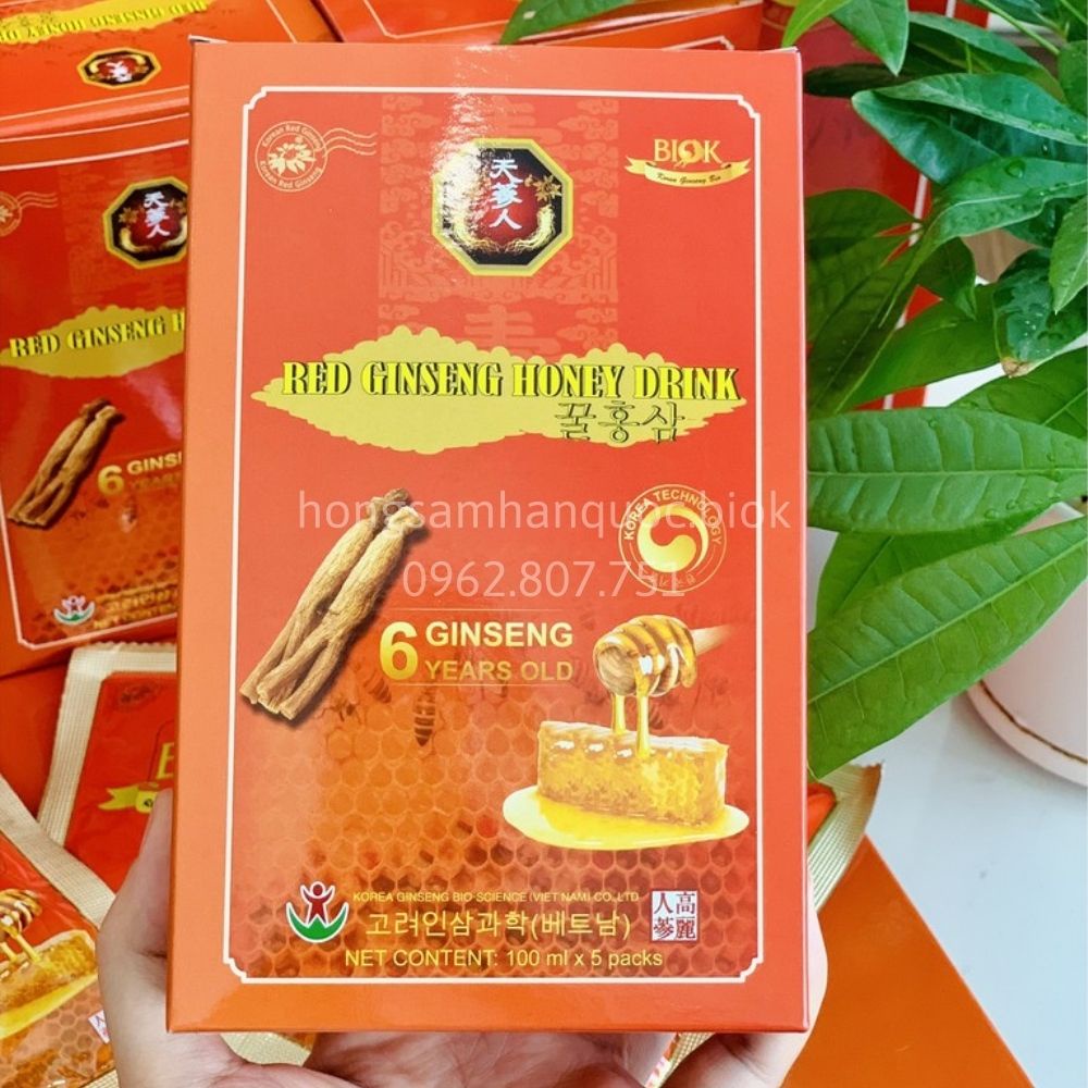Nước uống hồng sâm mật ong Hàn Quốc chính hãng Biok hộp to 30 gói *100ml, Tinh chất hồng sâm 6 năm tuổi, Chiết xuất sâm