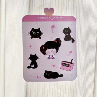 Sticker " Little girl and black cat "