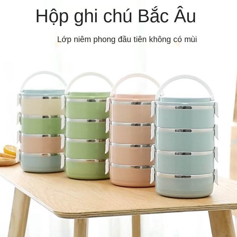 tô cơm giữ nhiệt nhiều lớp Hộp inox cô gái sinh viên nữ văn phòng dễ thương hàn quốc Công nhân có nắp Bento