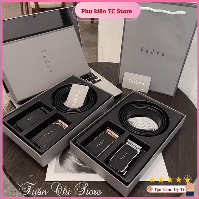 ⚡𝐅𝐔𝐋𝐋𝐁𝐎𝐗+ 𝐓𝐔́𝐈⚡ Set thắt lưng da nam Pedroo sang trọng và lịch sự - Thắt lưng nam 2 mặt thay đổi phong cách mỗi ngày