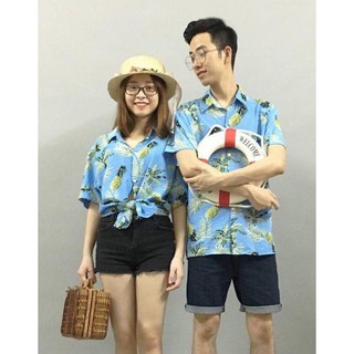 [FULL SIZE] Áo đôi đi biển, áo hoạ tiết đi biển, áo hoa quả đi biển - Áo dứa xanh