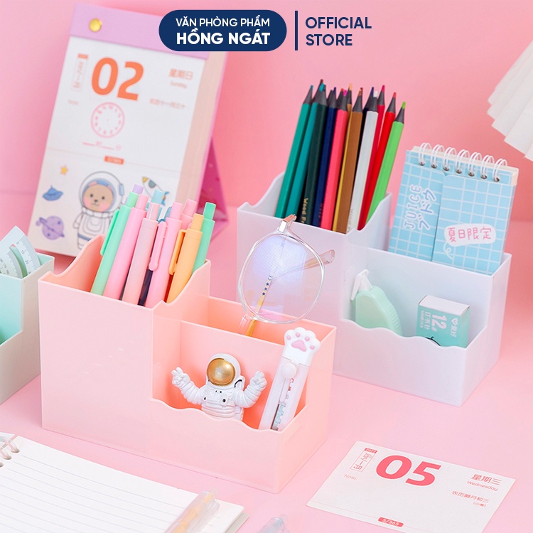 Ống đựng bút nhiều ngăn, hộp đựng bút để bàn cute đa năng giá rẻ đồ dùng học tập dễ thương văn phòng phẩm OB10