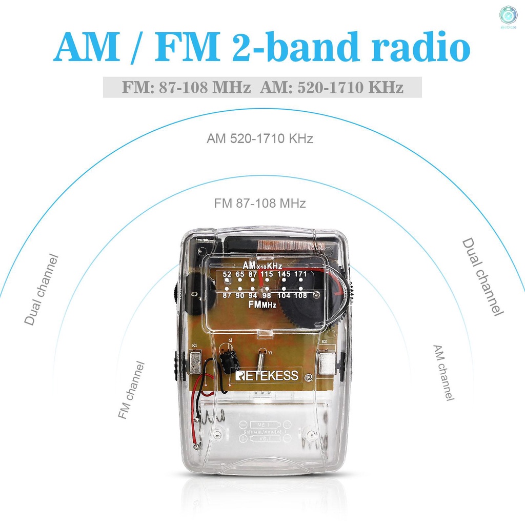 Radio Am / Fm Bỏ Túi Mini X3C Retekess Tr624 Trong Suốt