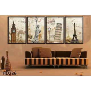 Compo 4 tranh biểu tượng kỳ quan thế giới 40x60 kèm khung