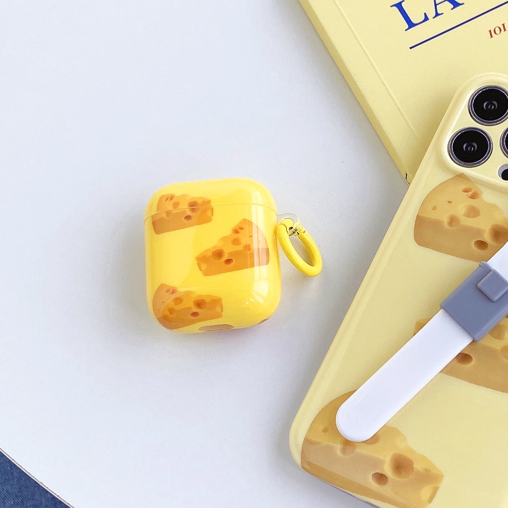 Vỏ Bảo Vệ Hộp Sạc Tai Nghe Bluetooth AirPods 1 2 pro 3 2021 Bằng Silicon IMD Mềm Hình Phô Mai Vàng Sáng Tạo