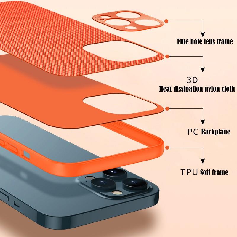 Ốp điện thoại phối nylon đan sợi 3D tản nhiệt thích hợp cho iPhone 13 13 Pro Max 13 Mini 12 Pro Max 12 Mini 11 Pro Max