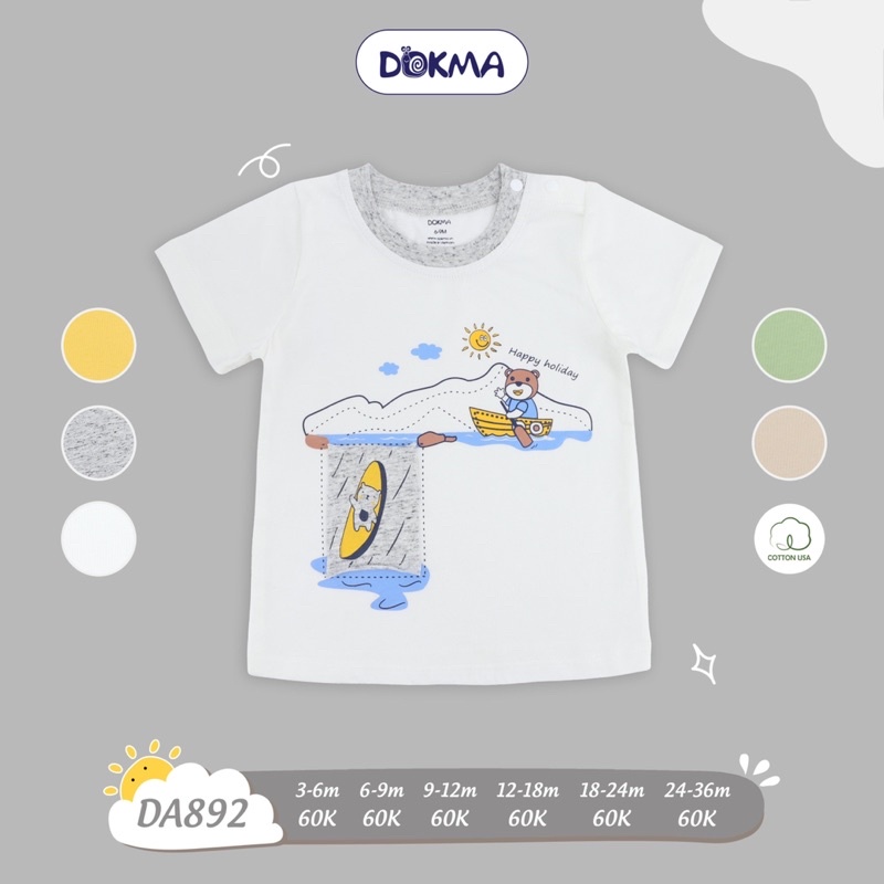 Áo cộc tay cài vai bé trai Dokma chất cotton organic  DA892