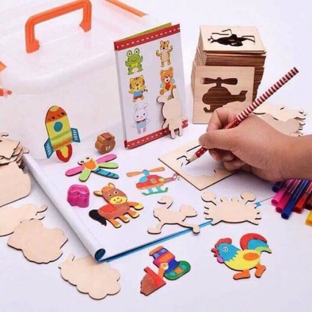 Bộ đồ chơi gỗ khuôn vẽ cho bé
