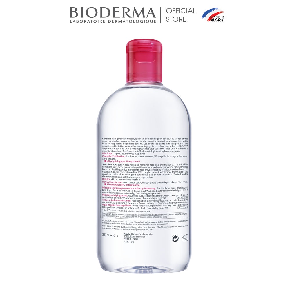 Dung dịch làm sạch và tẩy trang công nghệ Micellar Bioderma Sensibio H2O 500ml