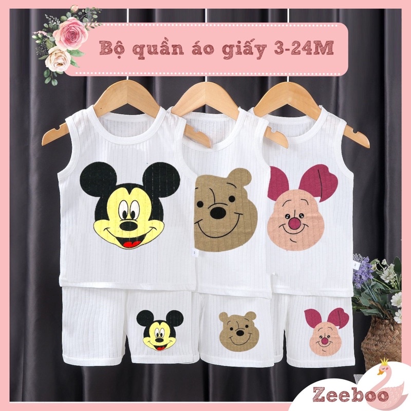 Bộ quần áo ba lỗ thông hơi Cotton giấy cho bé từ 3 kg-14kg , vải mềm mỏng thoáng mát, thấm hút hồ hôi, lỗ thông thoáng