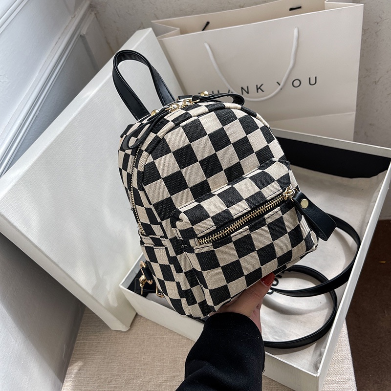 Balo thời trang nữ mini nhỏ nhắn dễ thương họa tiết kẻ ô HH 349