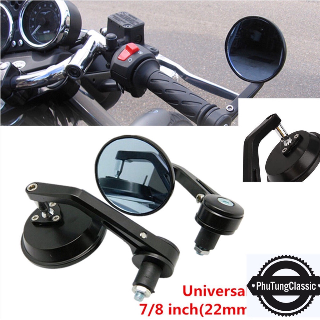 Gương gù tròn mặt kính trắng, xanh chống chói, phù hợp độ mọi loại xe classic, cafe racer....