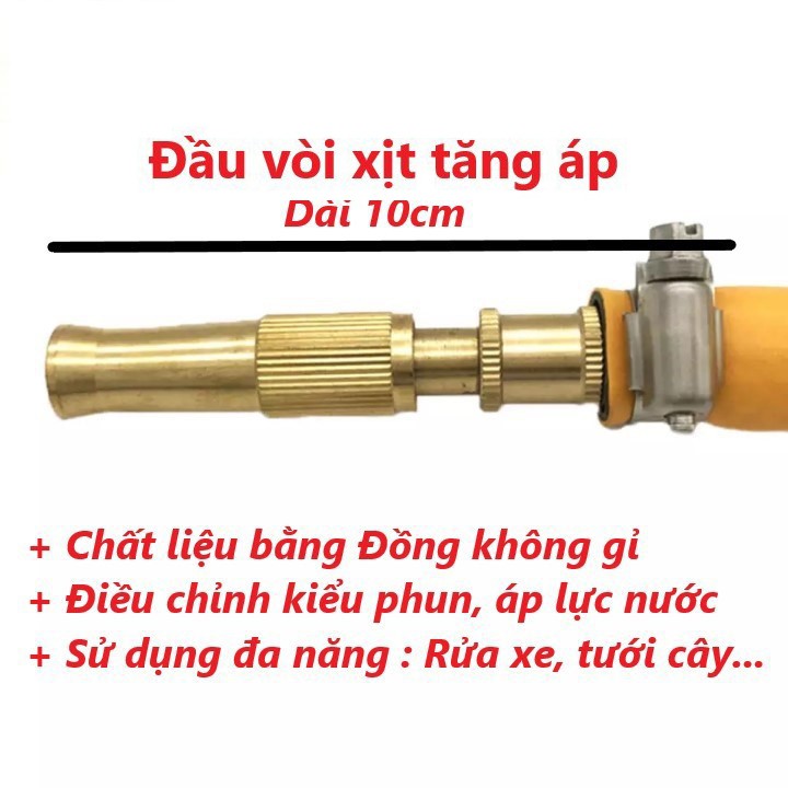 Đầu vòi Xịt tăng Áp Vòi Rửa Xe Hơi, Rửa Sân, Tưới Cây,Chất Liệu Đồng, Vòi xịt điều chỉnh được áp lực nước đa năng