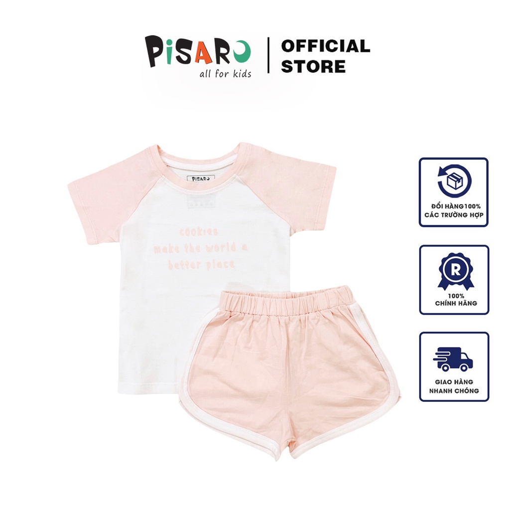 Bộ quần áo trẻ em ngắn tay PISARO Kids 8tháng-7tuổi vải Cotton Hàn Quốc kiểu dáng Vintage mềm mịn thấm hút mồ hôi