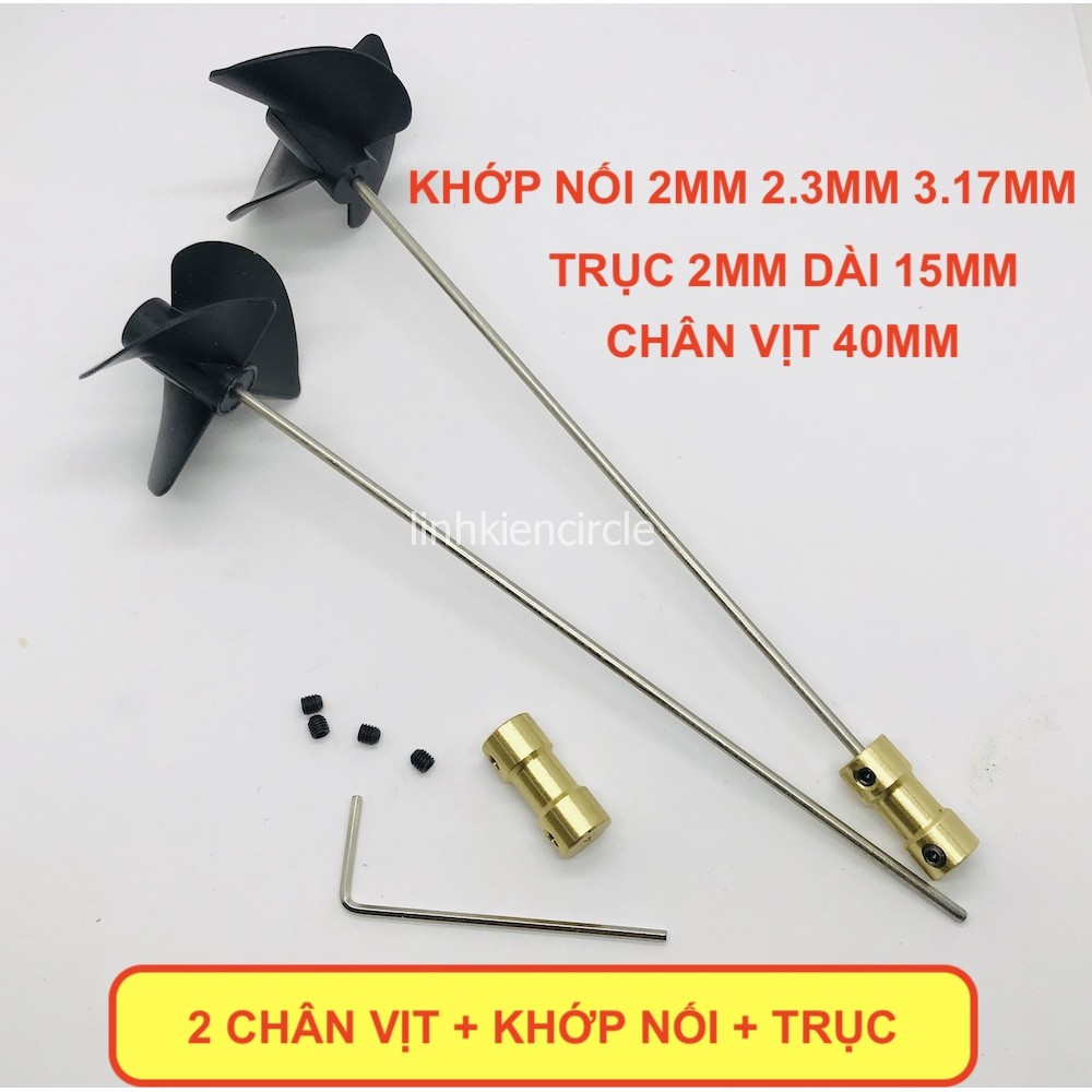 Bộ 2 chân vịt mini kèm trục 15mm và khớp nối đồng cho motor 2mm 2.3mm 3.17mm - LK0118