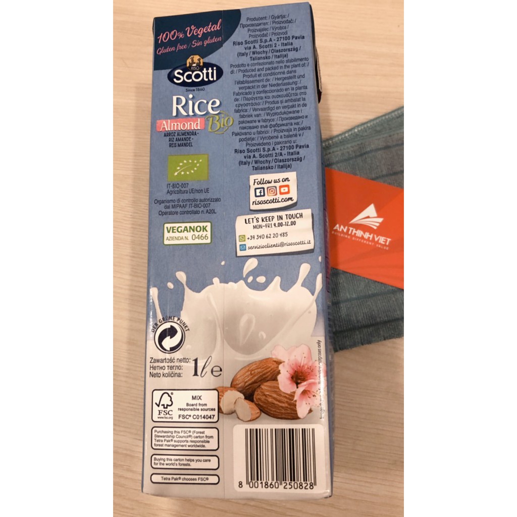 Sữa Hạnh Nhân Gạo Hữu Cơ Riso Scotti - ORGRANIC Rice Almond Drink - 1L