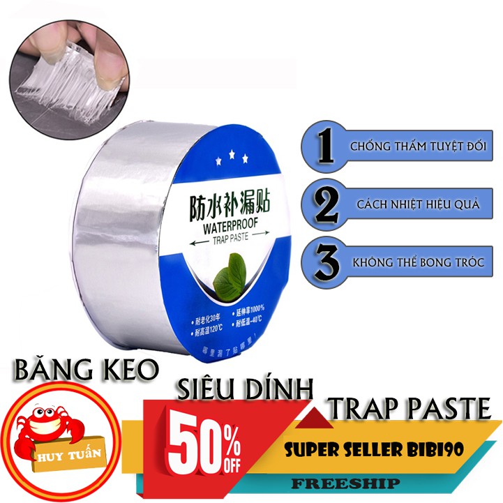 Cuộn 5 mét băng keo dán rộng 5cm/10cm - Miếng dán siêu dính - Miếng dán chống thấm nước - Keo chống dột TRAP PASTE (BKT)