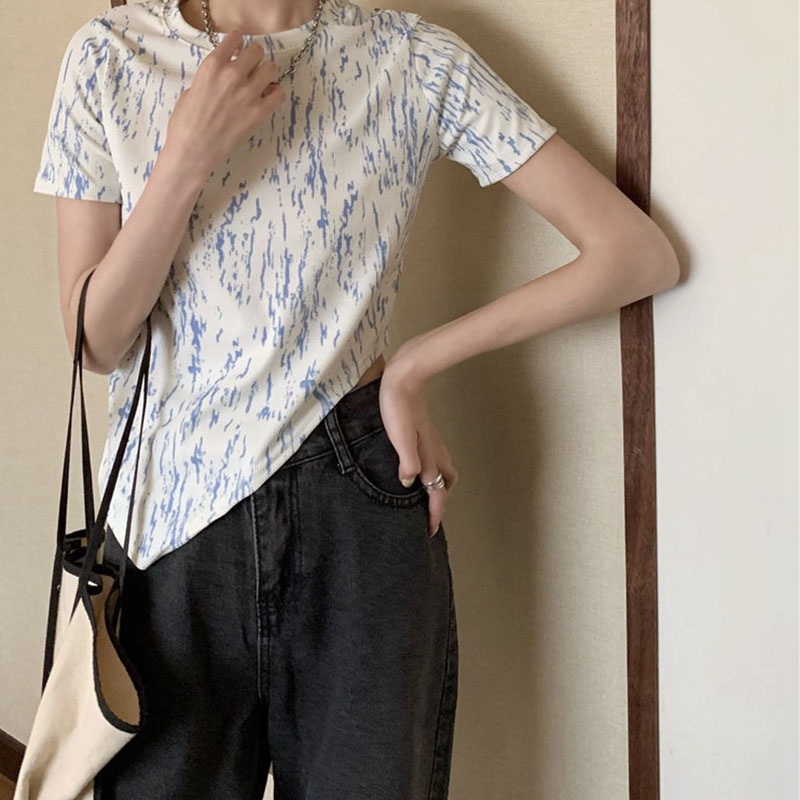 Áo thun IELGY tay ngắn dáng ôm màu nhuộm độc đáo phong cách Hàn Quốc thời trang cho nữ