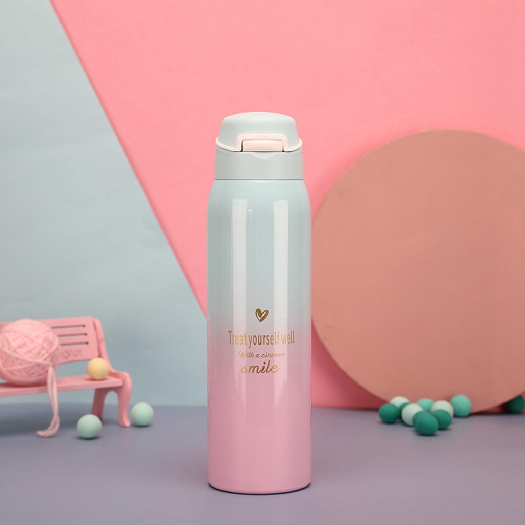 YIYU Bình Nước Giữ Nhiệt Bằng Thép Không Gỉ Màu Sắc Tuyến Tính Kèm Ống Hút