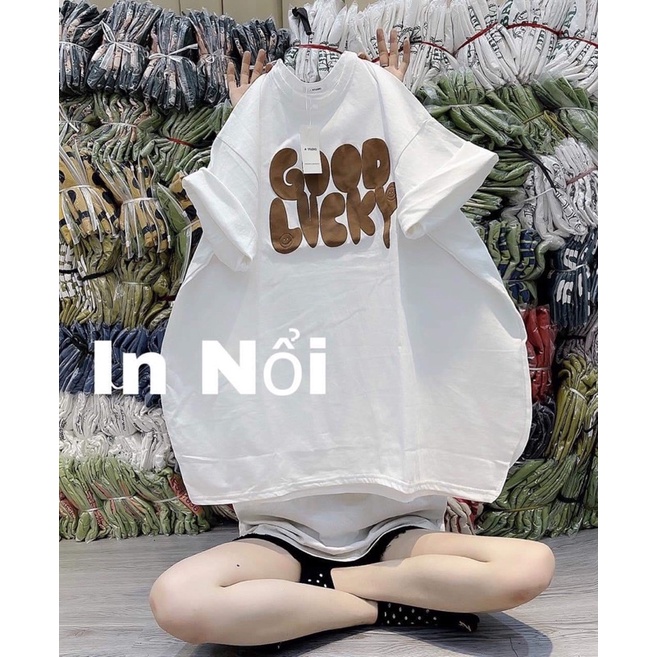 [ Rẻ vô địch ] Áo thun cotton tay lỡ dáng rộng unisex - Good luck