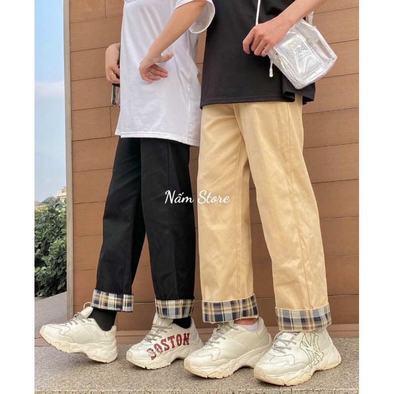 Quần Kaki TOGO PANTS Phối Line Caro Ống Suông Ulzzang Unisex Nam Nữ - Nấm Store