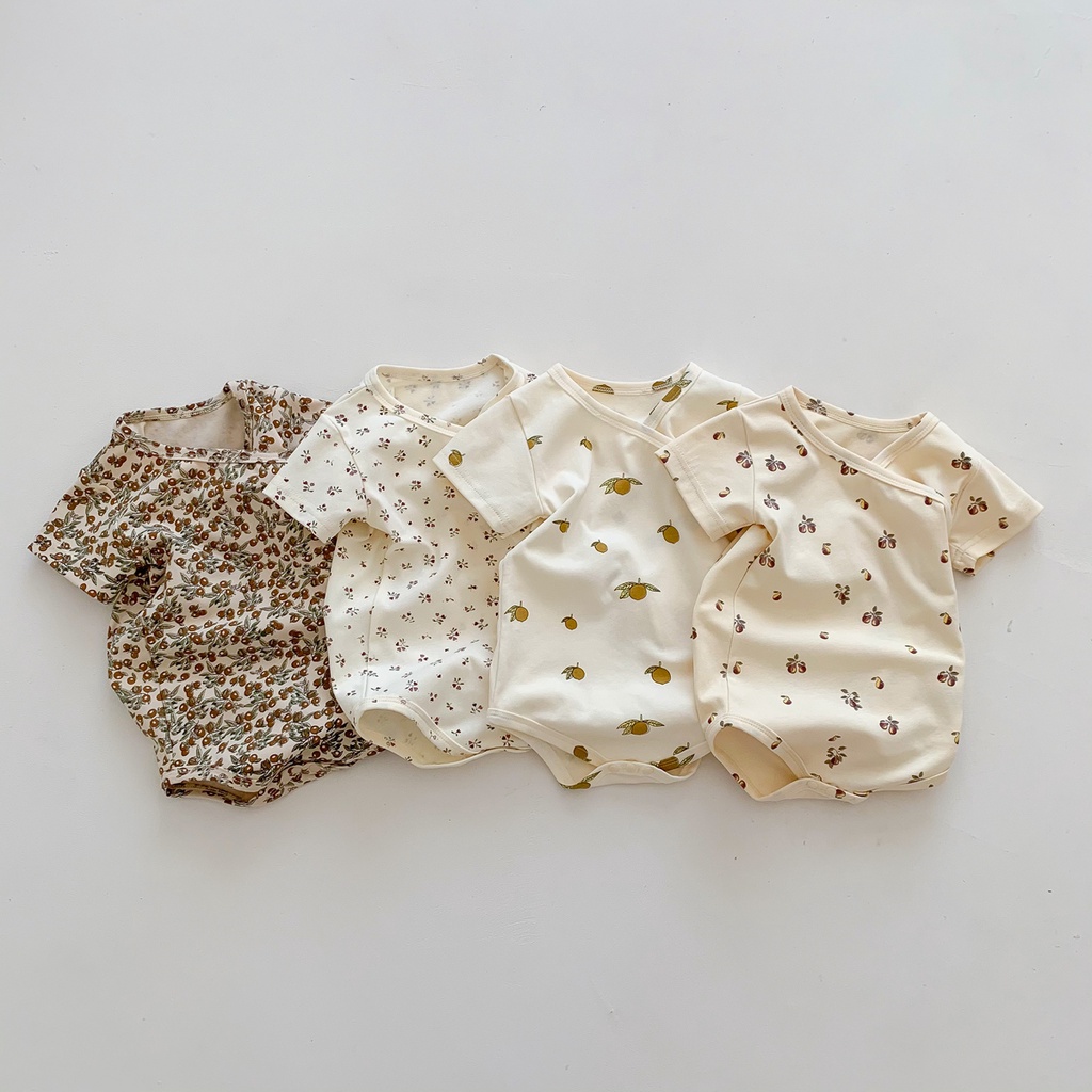 Áo Liền Quần Ngắn Tay In Hoa Thời Trang Mùa Hè Cho Bé Trai/Bé Gái Sơ Sinh
