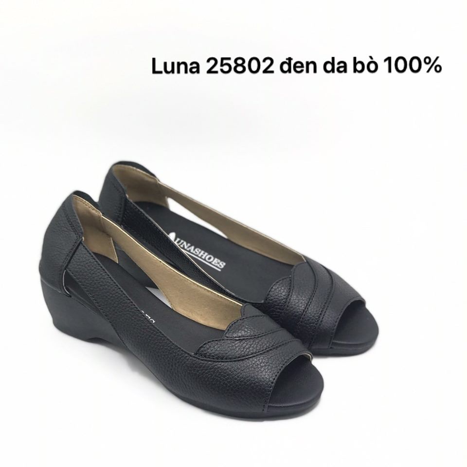 Giày xuồng nữ 3p da bò êm chân Lunashoes 25802 bảo hành 24 tháng 1 đổi 1 đi êm chân dễ phối đồ thời trang hàng hiệu