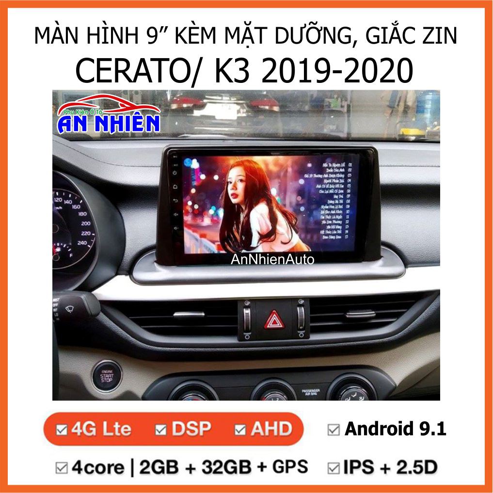 Màn Hình 9 inch Cho Xe CERATO/ K3  - Màn Hình DVD Android Tặng Kèm Mặt Dưỡng Giắc Zin Cho KIA Cerato