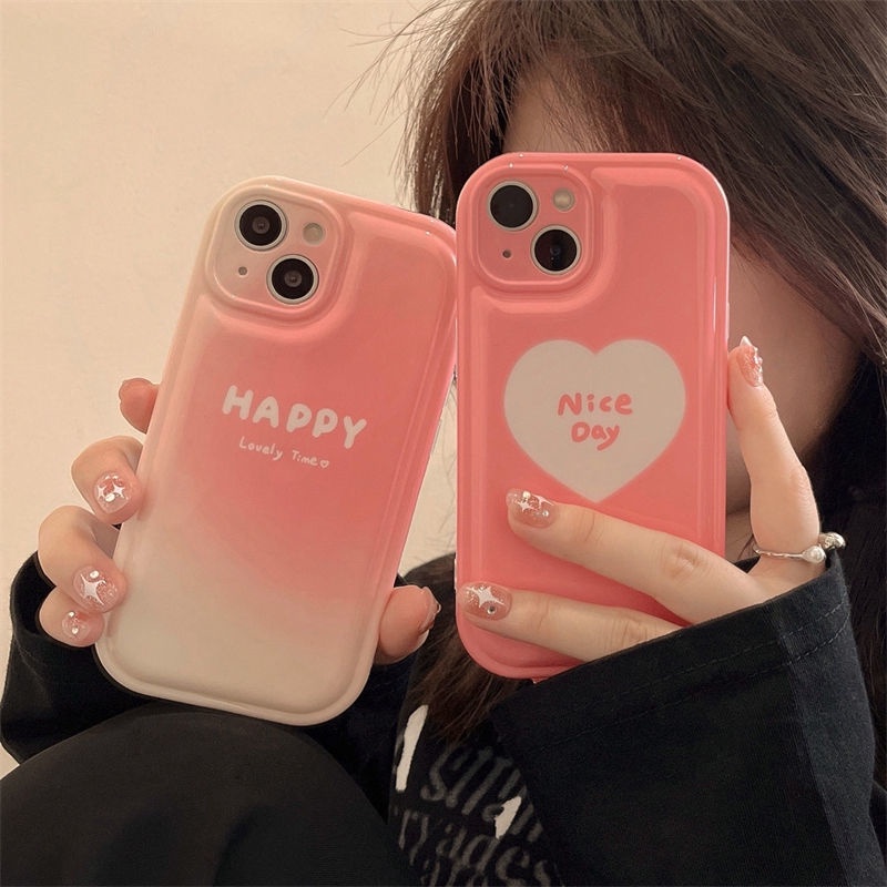 Ốp Điện Thoại Màu Hồng Gradient Họa Tiết Trái Tim Cho iPhone 12 13 11 Pro Max X Xs Max Xr