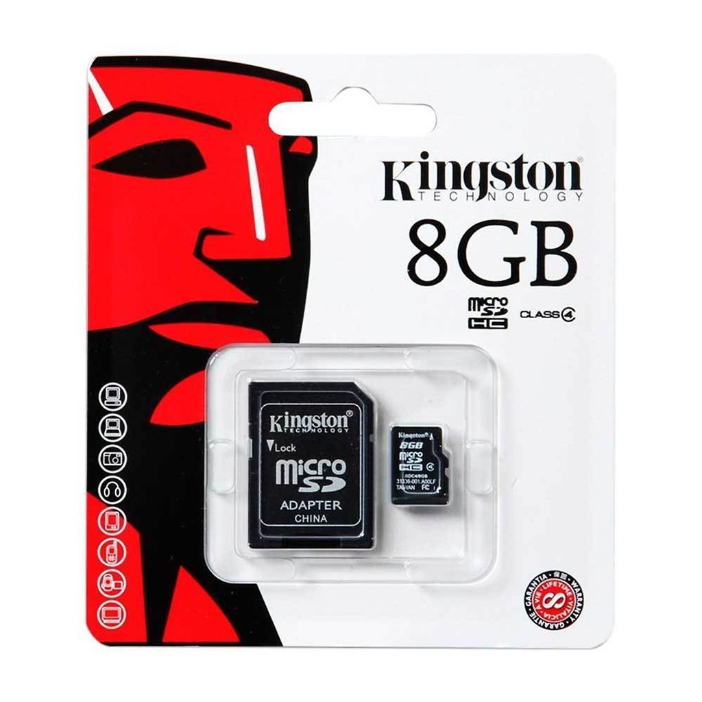 Thẻ Nhớ Micro SD Kingston 8GB SDHC Class 4 Kèm Adapter - Hàng Chính Hãng