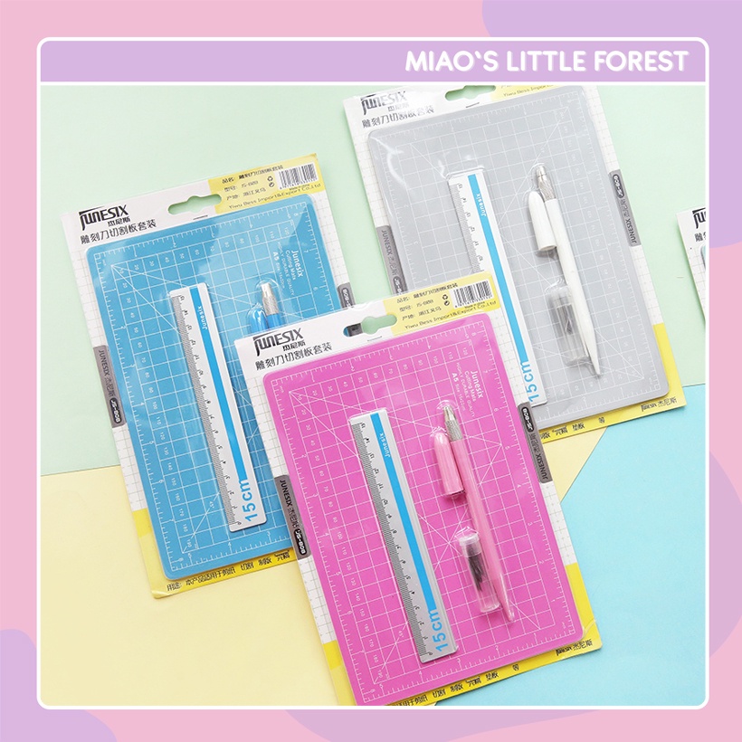 Bảng cắt kèm phụ kiện JUNESIX cutting mat thước dao trổ và lưỡi làm thủ công cắt sticker washi tape MIAO'S LITTLE FOREST