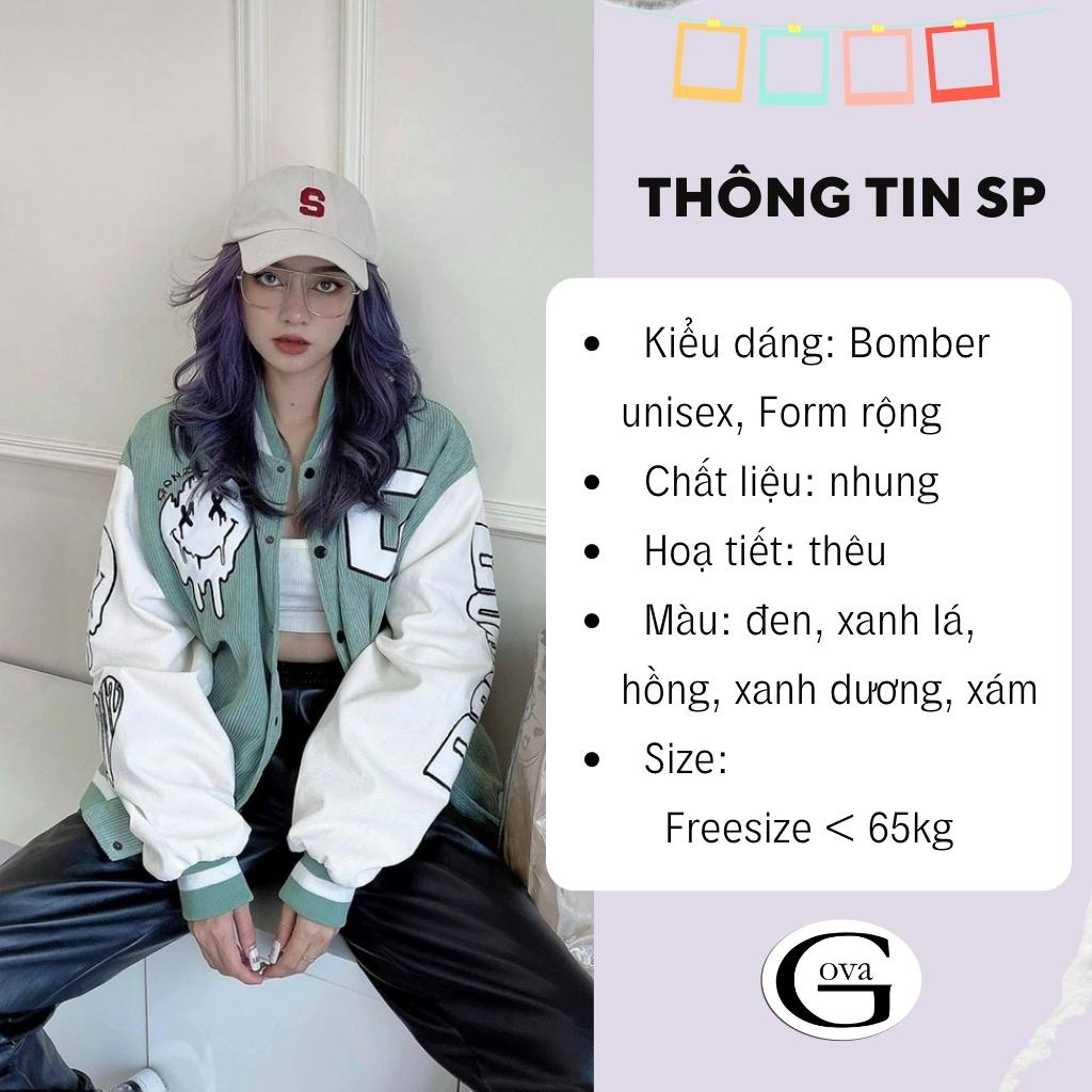 Áo Bomber Nhung Gân GONZ 1 lớp form rộng ulzzang, áo khoác Nhung nam nữ cực đẹp GOVA