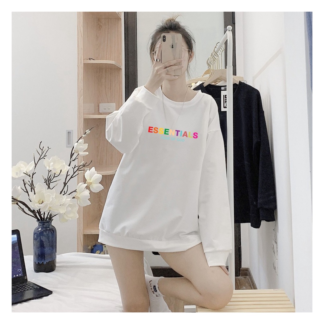 Áo sweater nỉ unisex BEA - áo nỉ bông form rộng in hình essential màu Hotren 2022