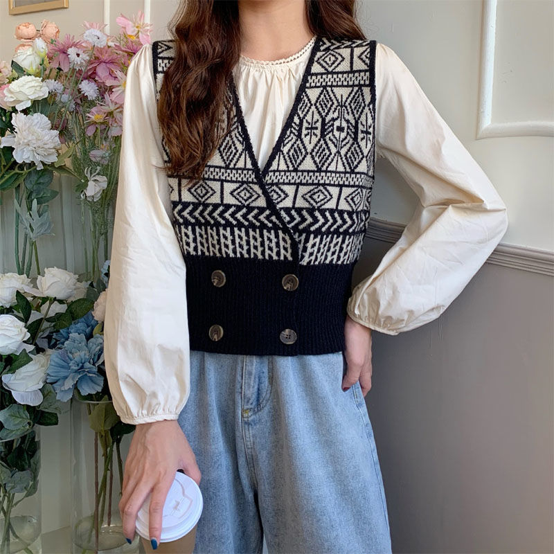  Áo gile sweater dệt kim ôm eo cổ chữ V xinh xắn cho nữ