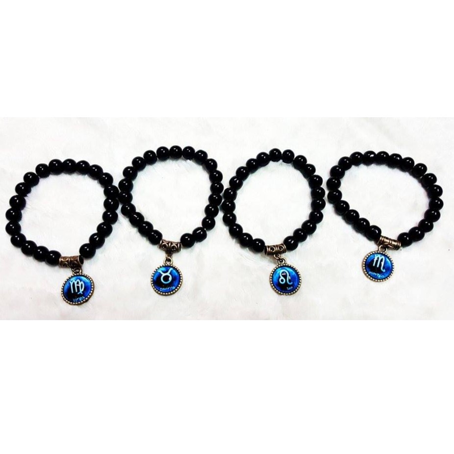 combo vòng tay 12 cái đá đen 8mm mix cung hoàng đạo - giảm giá 50% sốc - 90k