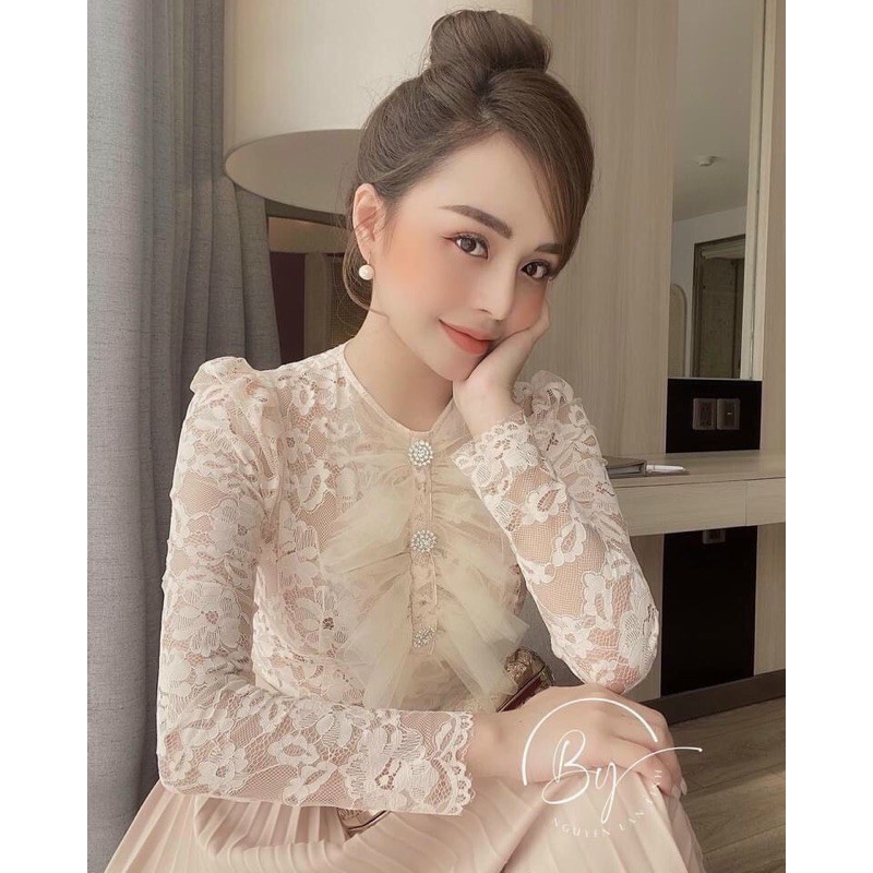 ÁO REN DÀI TAY CỔ BÈO MS16288