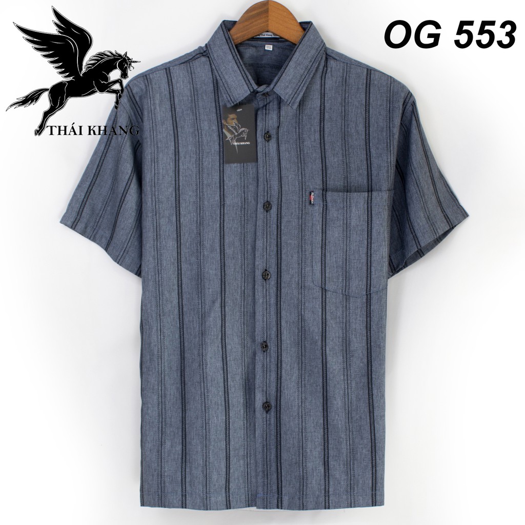áo sơ mi nam trung niên ngắn tay vải đũi cổ trụ cao cấp loại áo sơ mi nam ngắn tay form rộng OG55 | BigBuy360 - bigbuy360.vn