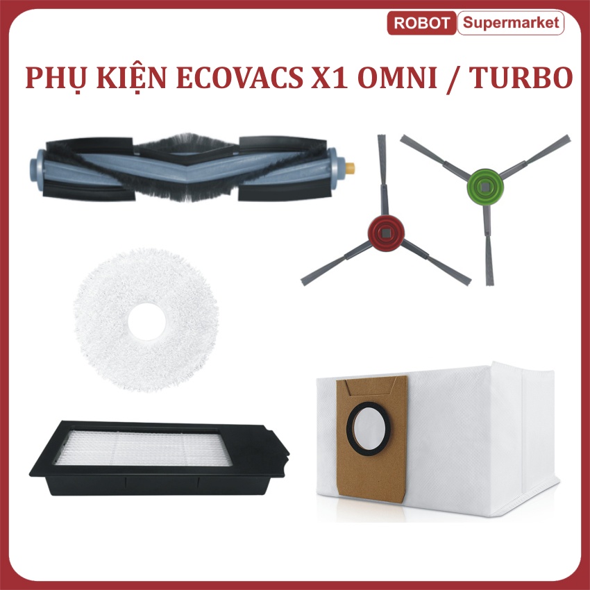 Phụ kiện khăn, chổi cạnh, chổi chính, chổi giữa, lọc bụi Robot Ecovacs Deebot X1 OMNI / X1 TURBO