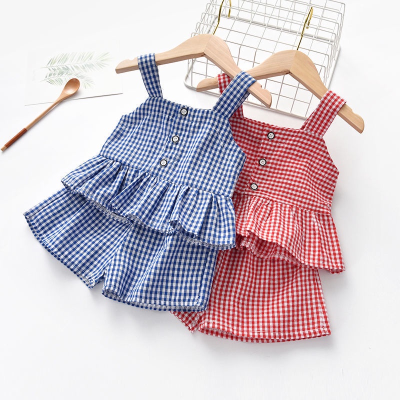 BV29 Size90-130 (19-25kg) Set Bộ bé gái (Áo sơ mi dạng 2 dây + quần đùi) Thời trang trẻ Em hàng quảng châu