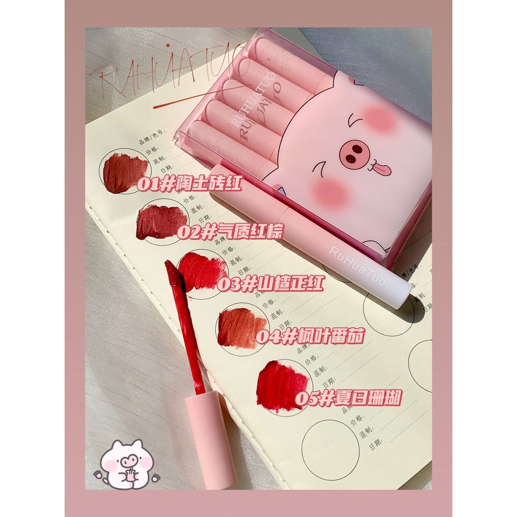 Set 5 Son Kem Lì RUHUATUO Heo Trắng Lè Lưỡi