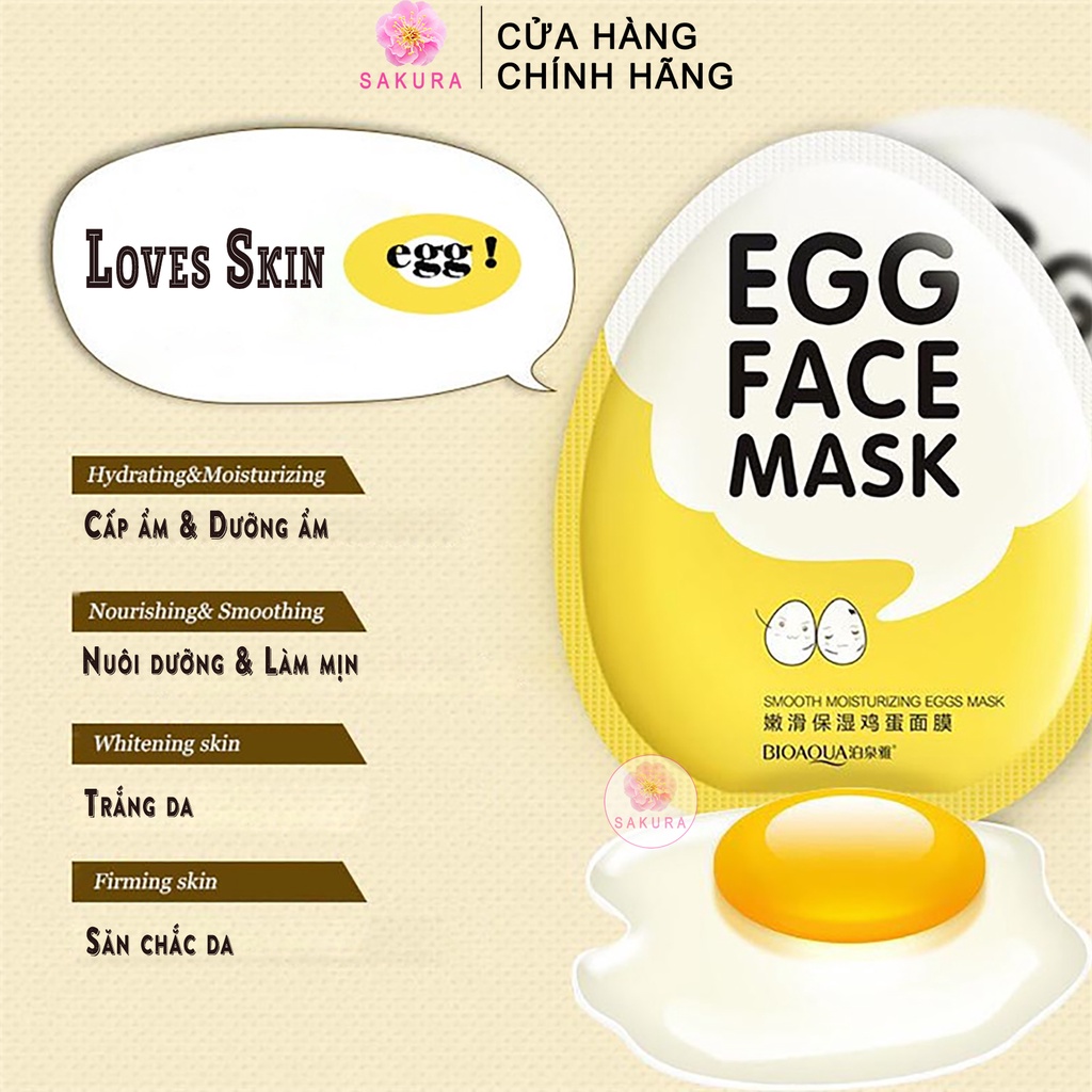 Mặt nạ trắng da trứng gà BIOAQUA Mask cấp ẩm dưỡng da bổ sung collagen chống lão hoá se khít lỗ chân lông SAKURA 30g