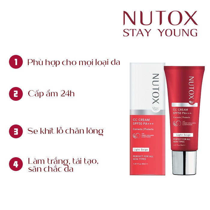 [Quà Tặng] Kem CC Trang Điểm Và Chống Nắng Nutox 8 trong 1 SPF50PA++ - Light Beige (Sáng) 30ml - HSD 01.2022